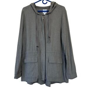 Sunday hooded jacket full zip outdoor lightweight peplum pockets gray rayon XL